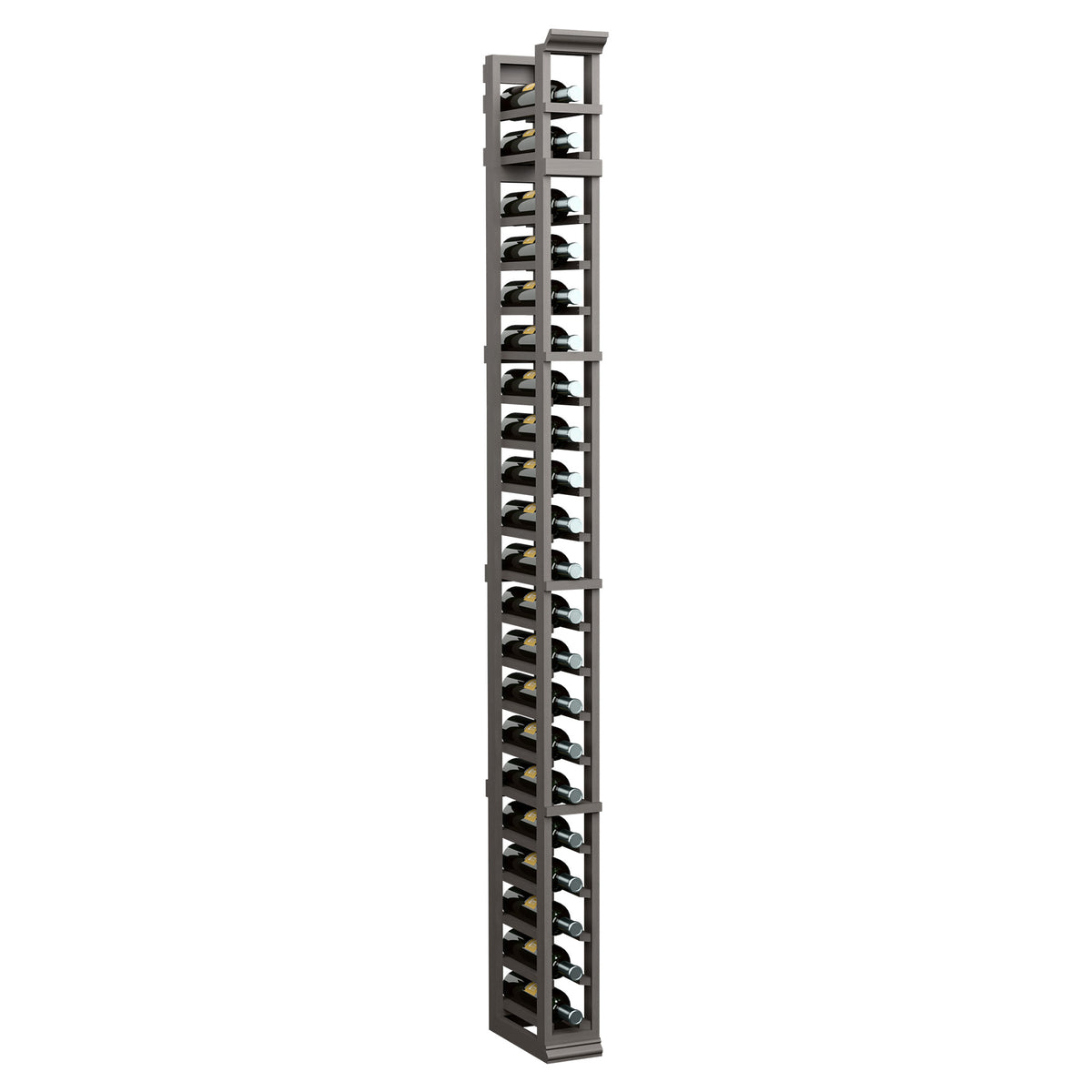 Single-column wine glass rack with dark frame and metal holders, front view