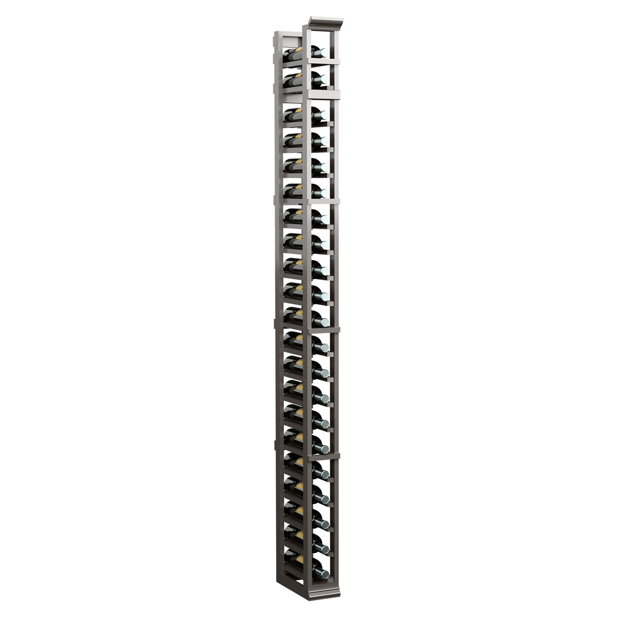 Single-column wine glass rack with dark frame and metal holders, angled view