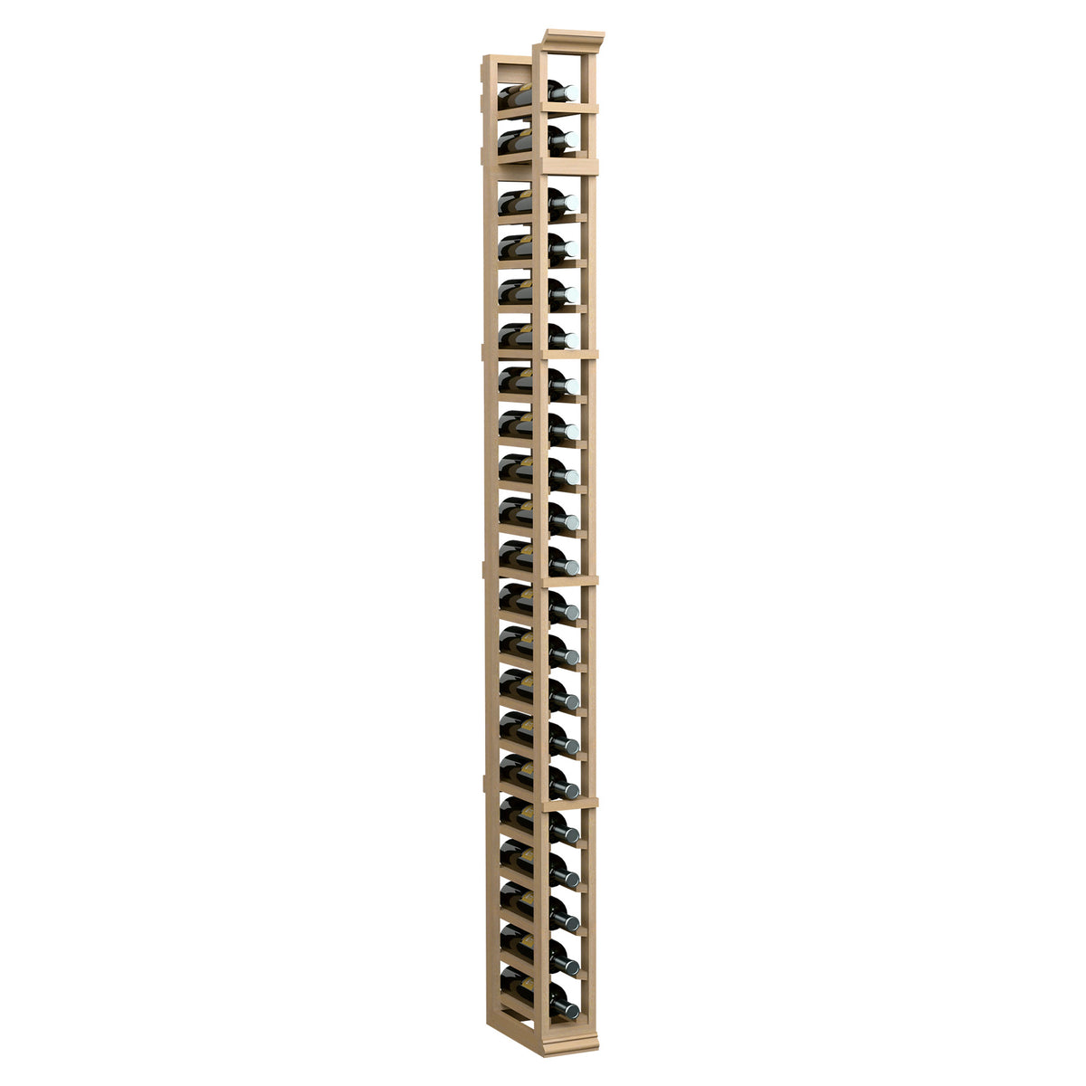 Single-column wine glass rack with light wood frame and metal holders, front view