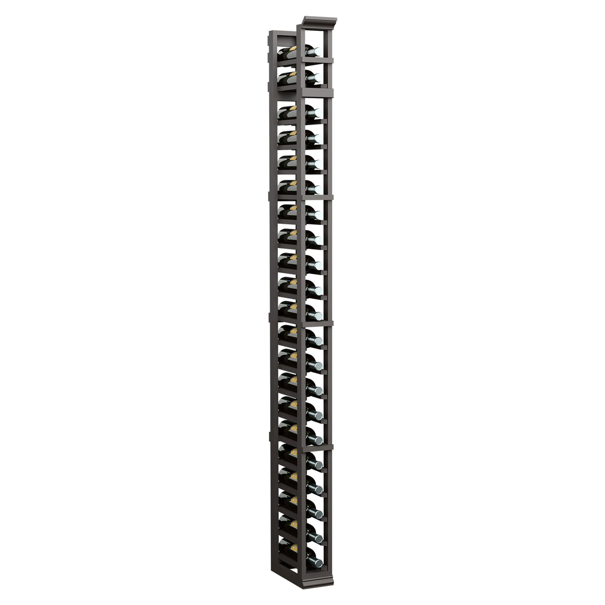 Single-column wine glass rack with dark frame and metal holders, front view