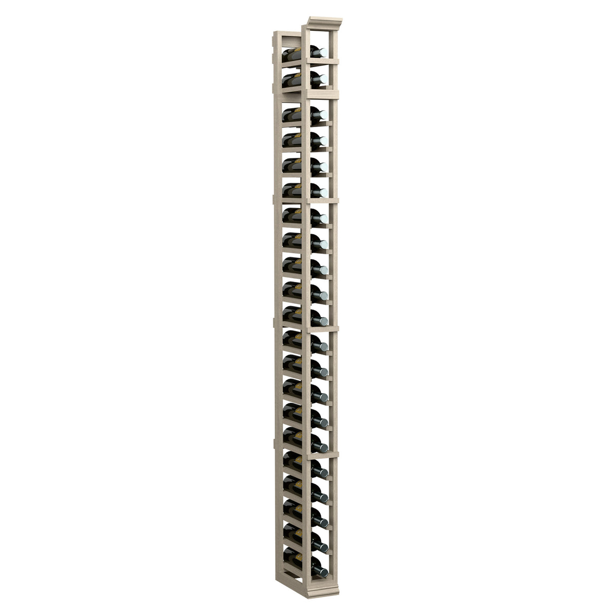 1-column wine bottle rack, dark gray wood with open cubbies for bottles