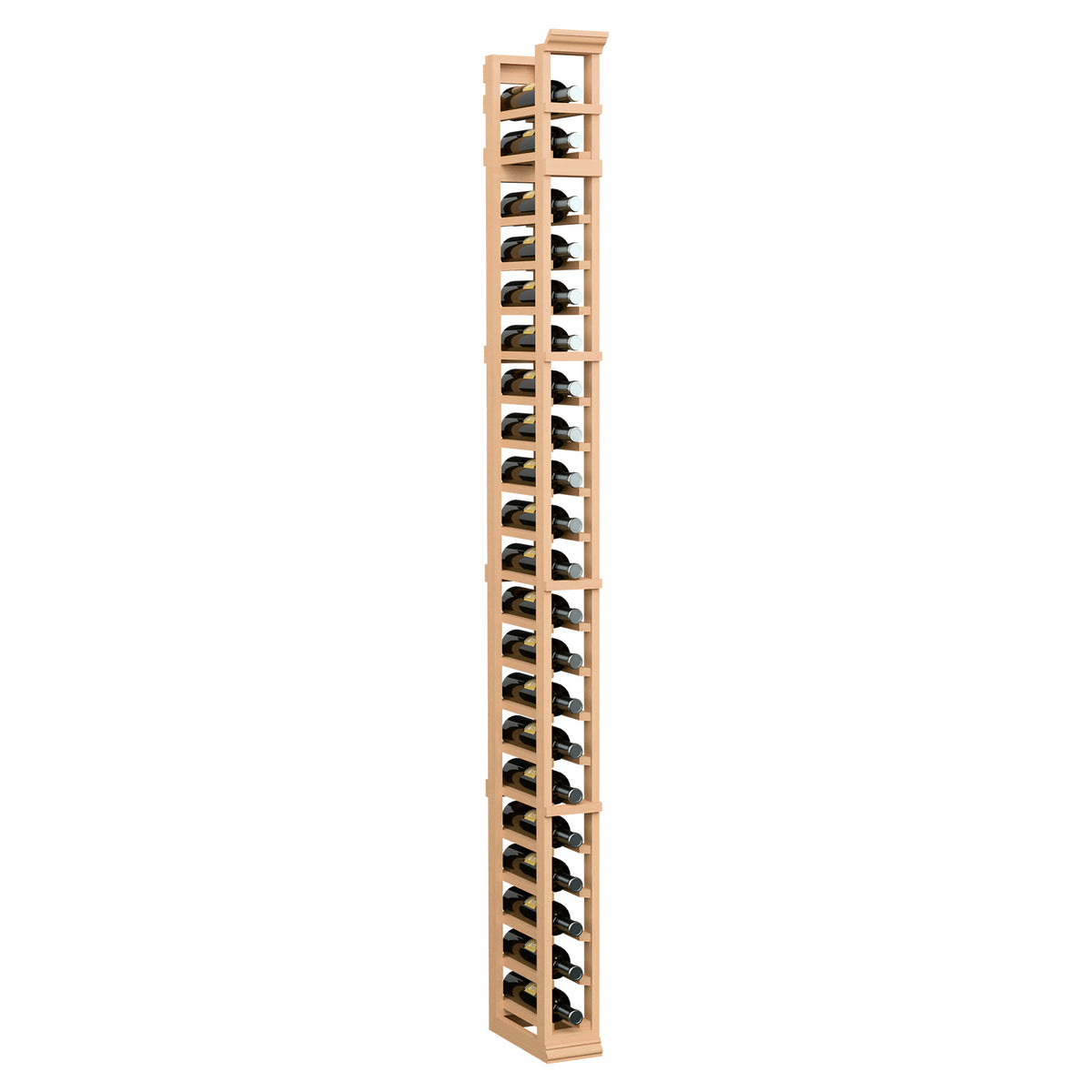 1-column wine bottle rack, natural wood finish with open bottle slots