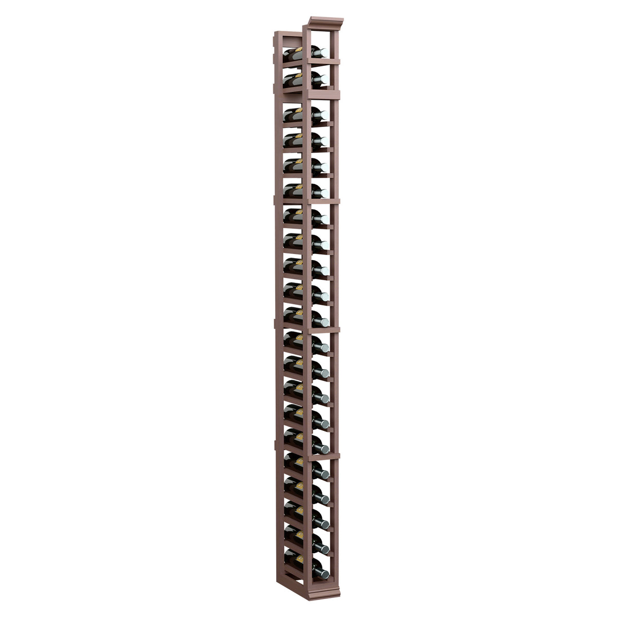 1-column wine bottle rack, espresso-brown wood finish with stacked cubbies
