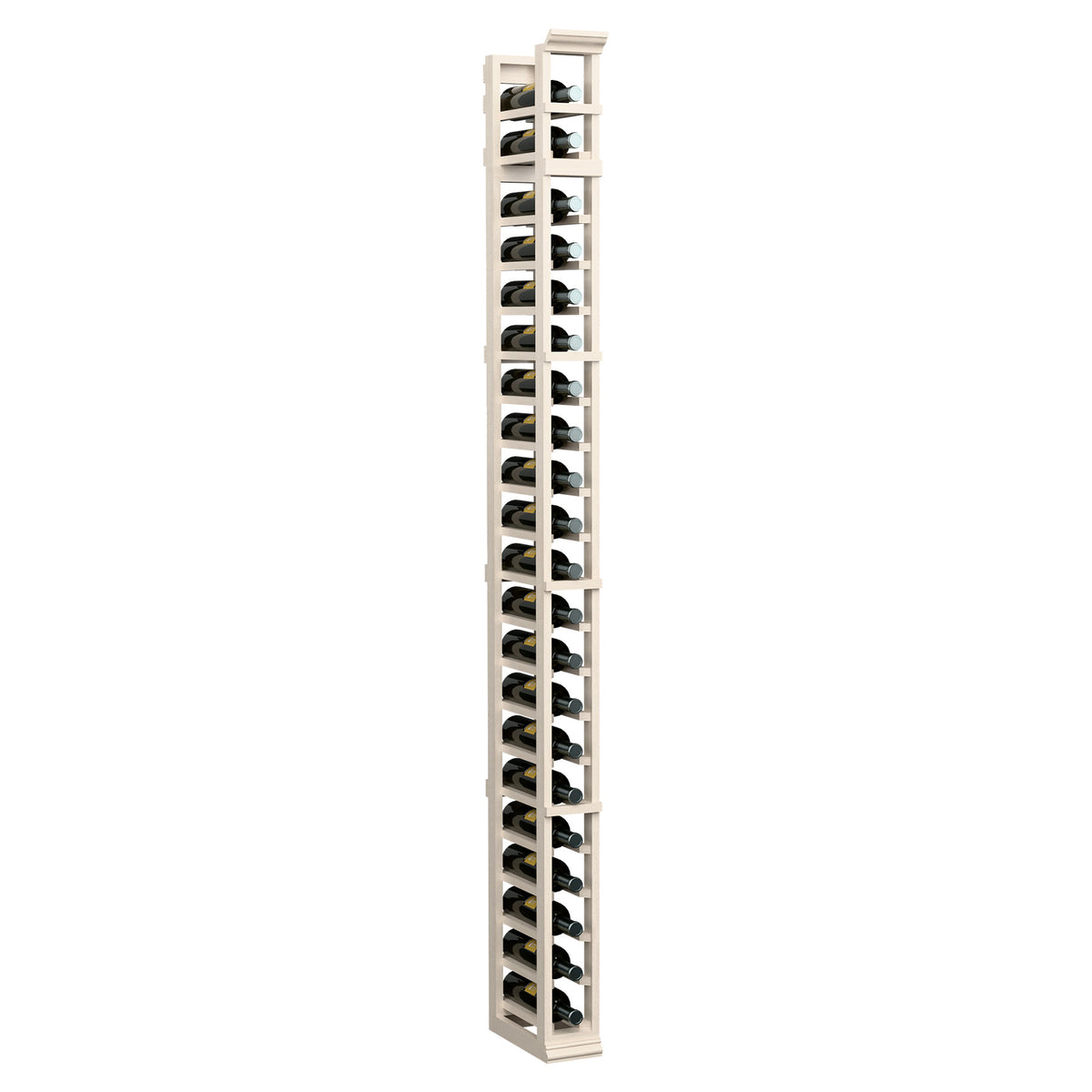 1-column wine bottle rack, light gray wood with open cubbies for bottles