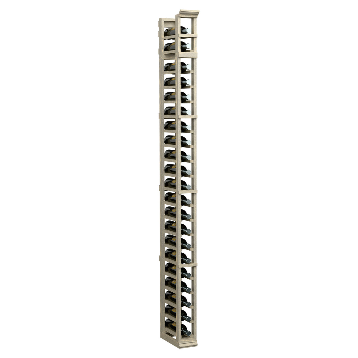 Light wood one-column bottle rack, vertical display with multiple horizontal slots