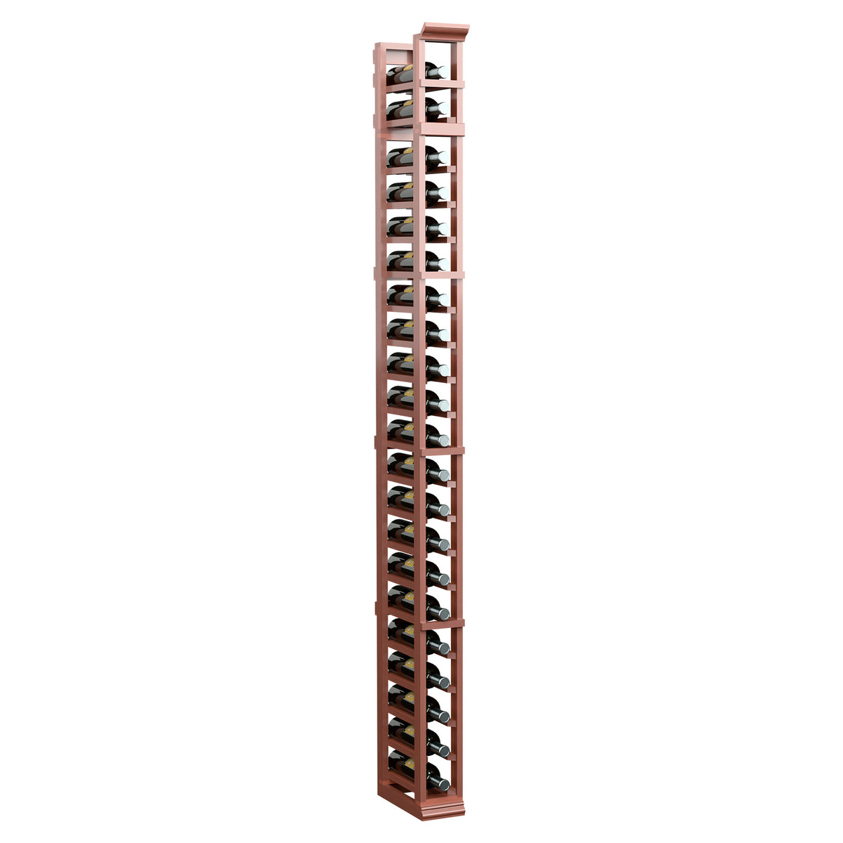 7-foot single-column shoe rack with warm reddish-brown wood frame and multiple tier shelves