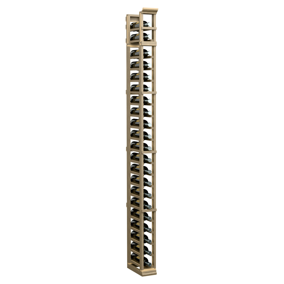 7-foot single-column shoe rack with pale wood frame and multiple tier shelves