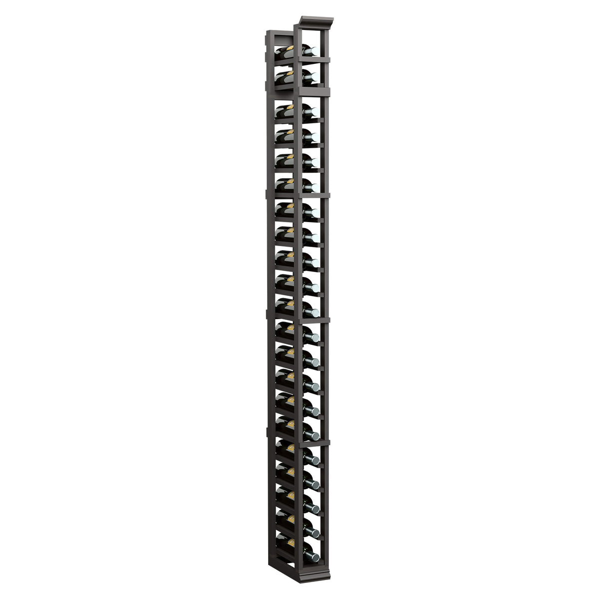 7-foot single-column shoe rack with dark wood frame and multiple tier shelves
