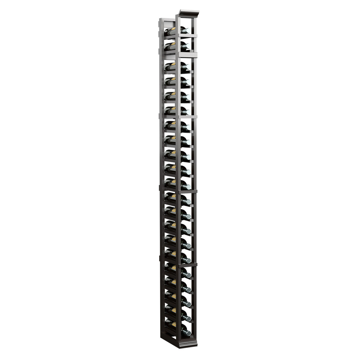 7-foot single-column shoe rack with dark wood frame and many tier shelves