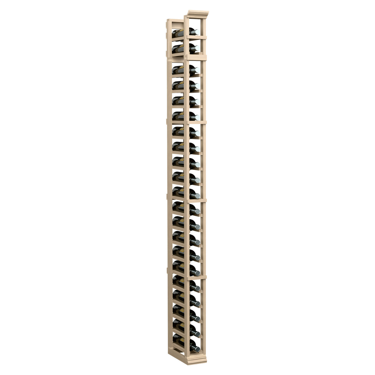 Light wood 1-column bottle rack with open grid shelves and tall vertical frame