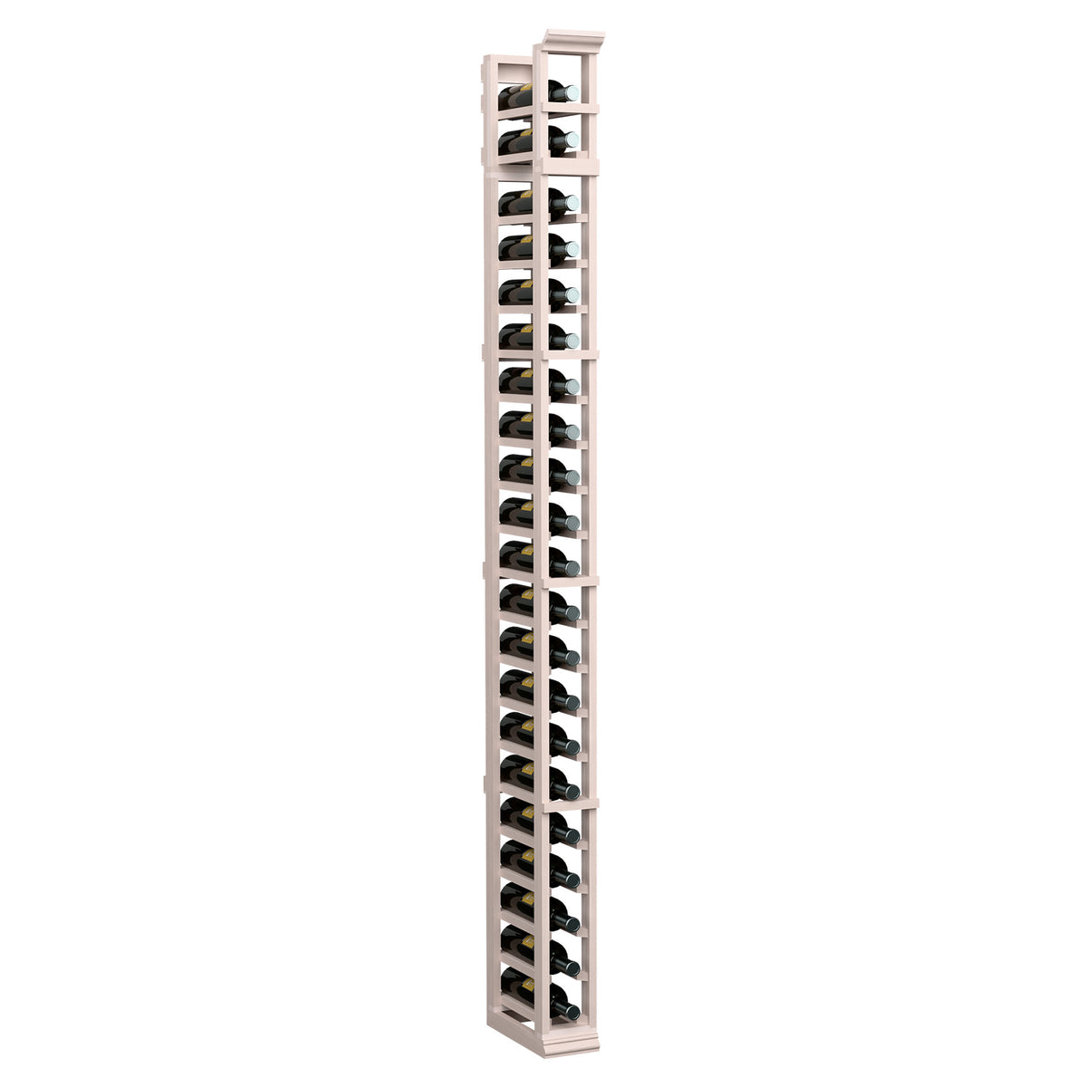 Very light wood 1-column bottle rack with open grid shelves and tall vertical frame