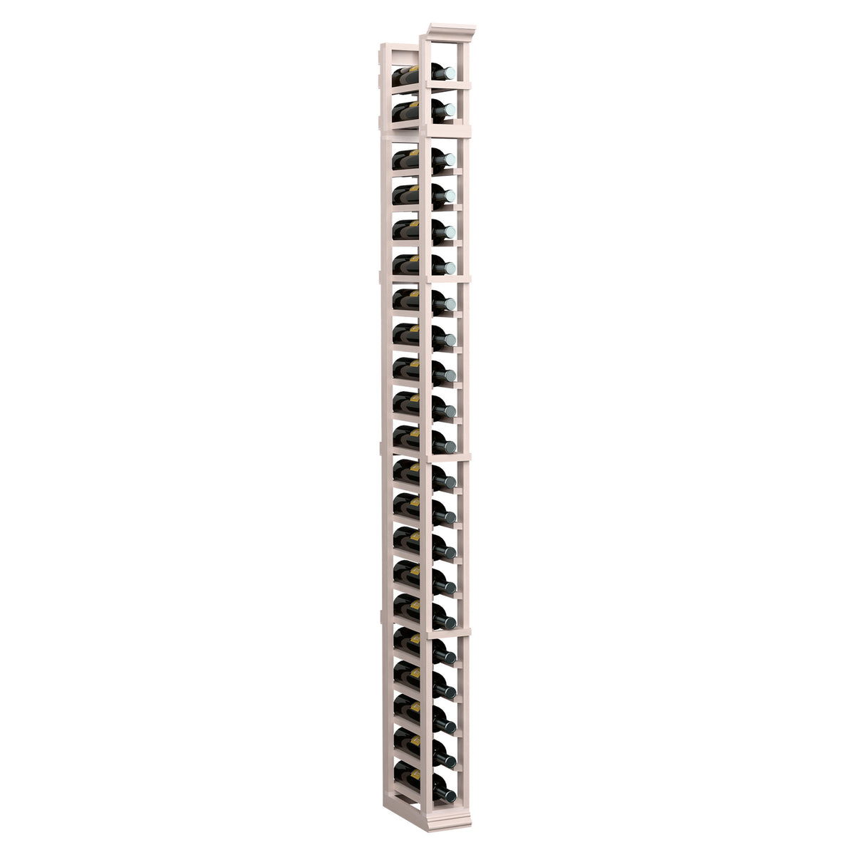 Very light wood 1-column bottle rack, front-facing with stacked bottle slots