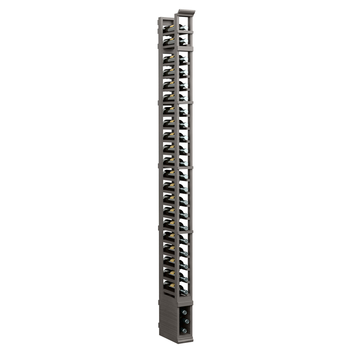 8ft 1-column wine bottle rack, dark metal frame with slotted tiers