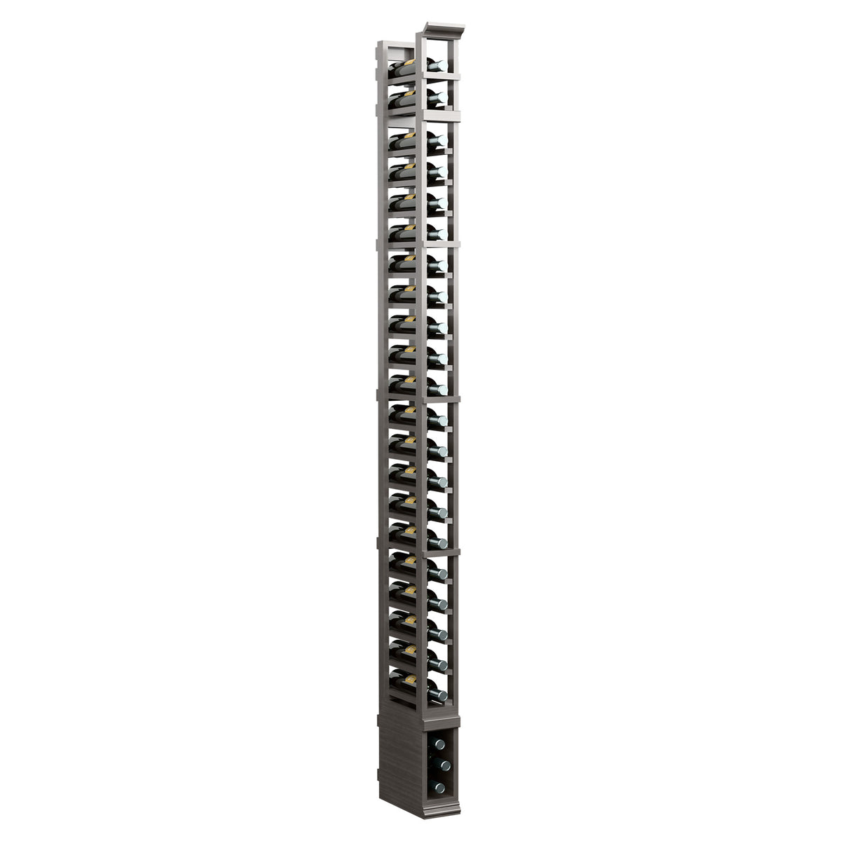 8ft 1-column wine bottle rack, dark metal frame and side base plate