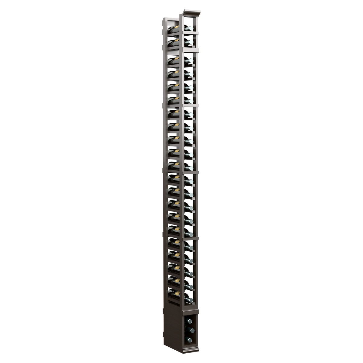 8ft 1-column wine bottle rack, dark frame with stacked bottle storage openings