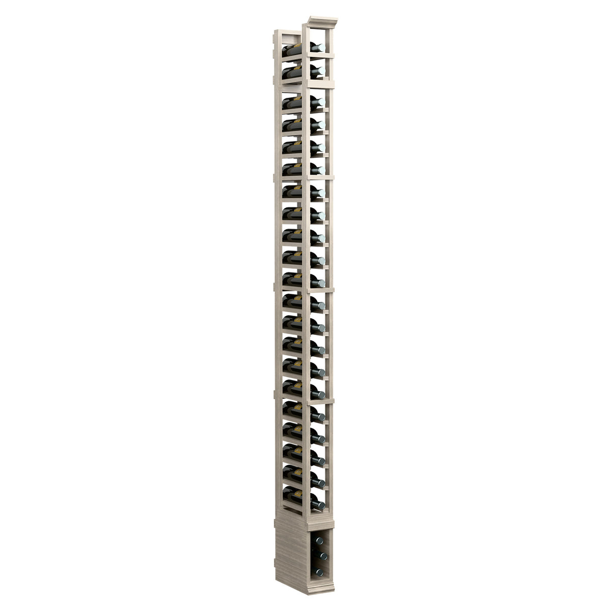 8ft one-column wooden storage rack with vertical slats and dark metal pegs, light finish