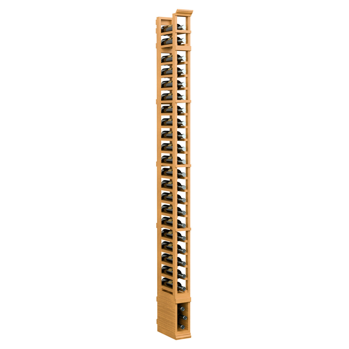 8ft one-column wooden storage rack with vertical slats and metal pegs, warm tan finish