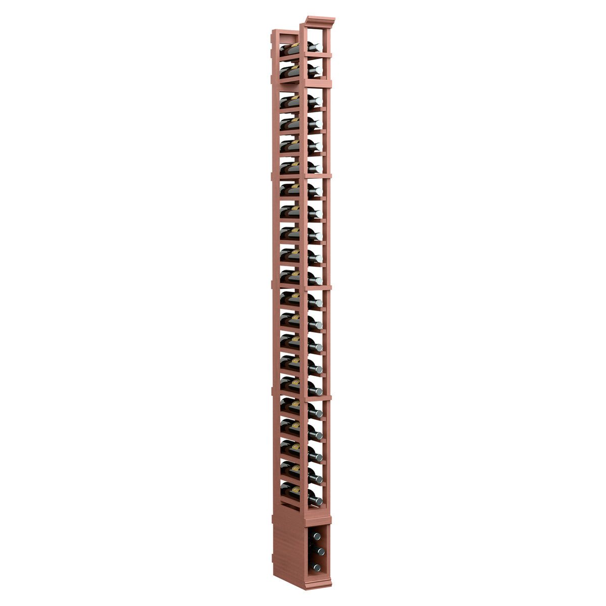 8 ft one-column vertical storage rack with warm reddish wood frame and shelf rails
