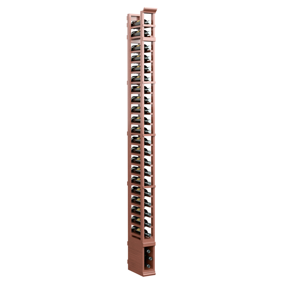 8 ft one-column vertical storage rack with reddish wooden side panel and open shelves