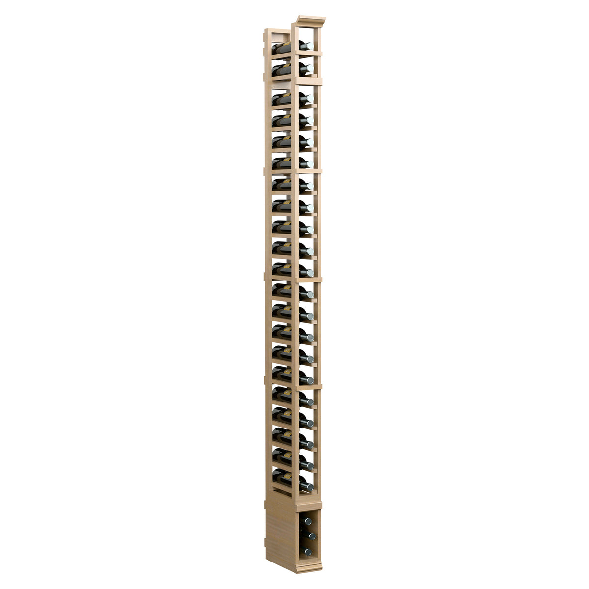 8 ft one-column vertical storage rack with pale wood frame and metal shelf support bars