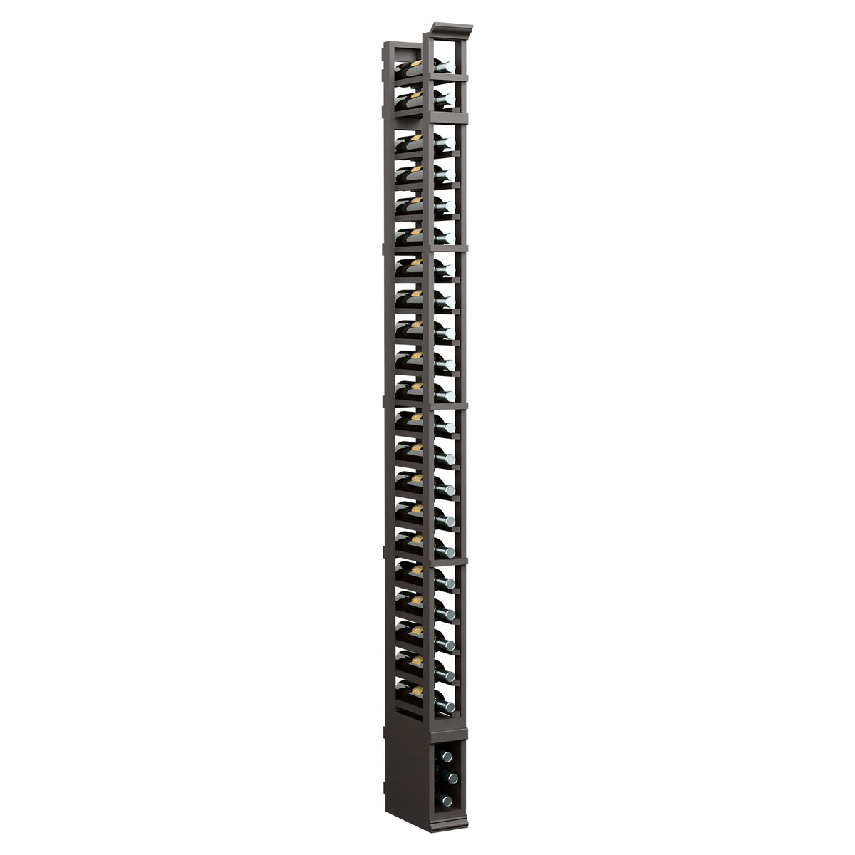 8 ft one-column vertical storage rack with dark metal frame and stacked shelf openings