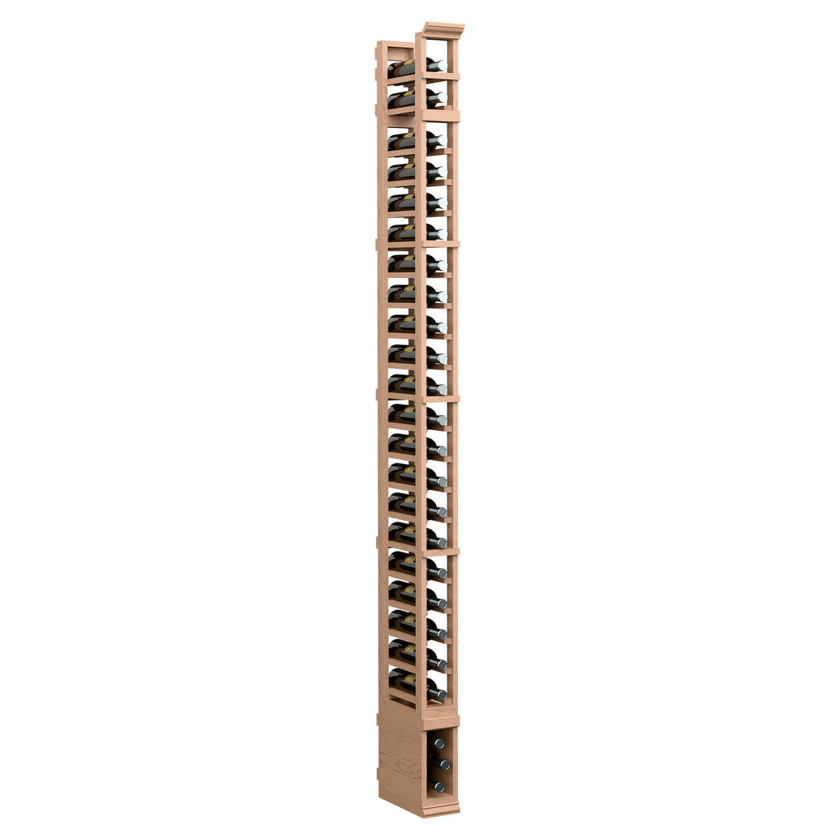 Light reddish-brown single-column rack with metal wire slots and wood mounting base.