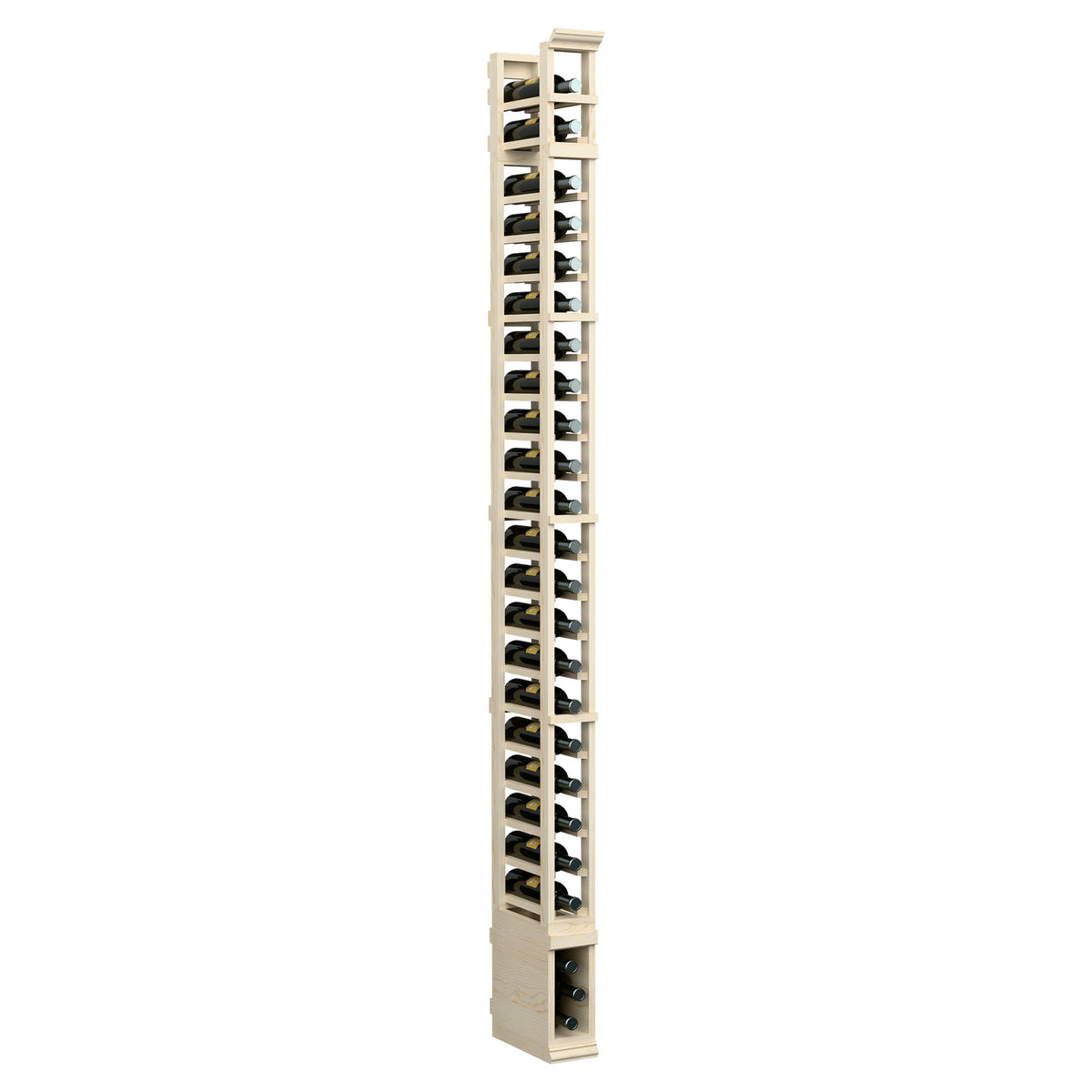 8-ft single-column wine rack with light wood back panel and metal bottle slots