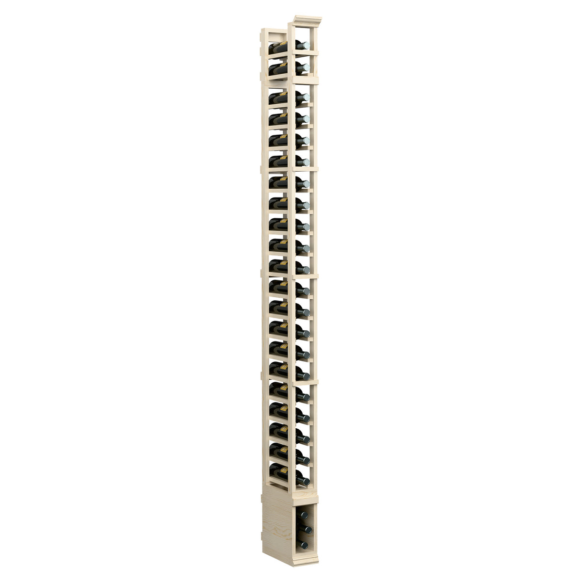 8-ft single-column wine rack, light wood posts with rows of metal bottle openings