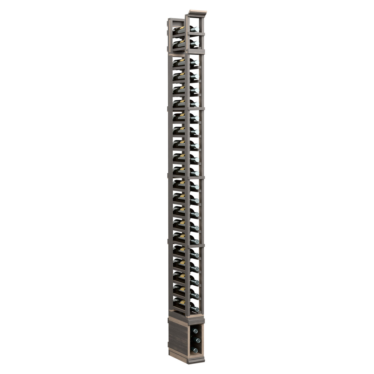 8-ft one-column storage rack with dark wood base and metal angled shelves