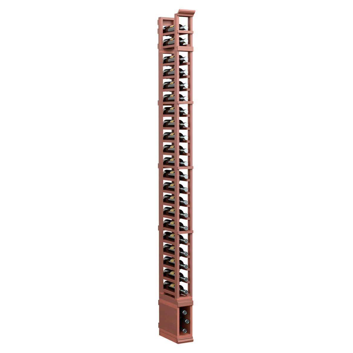 8-ft one-column storage rack with reddish wood base and metal angled shelves