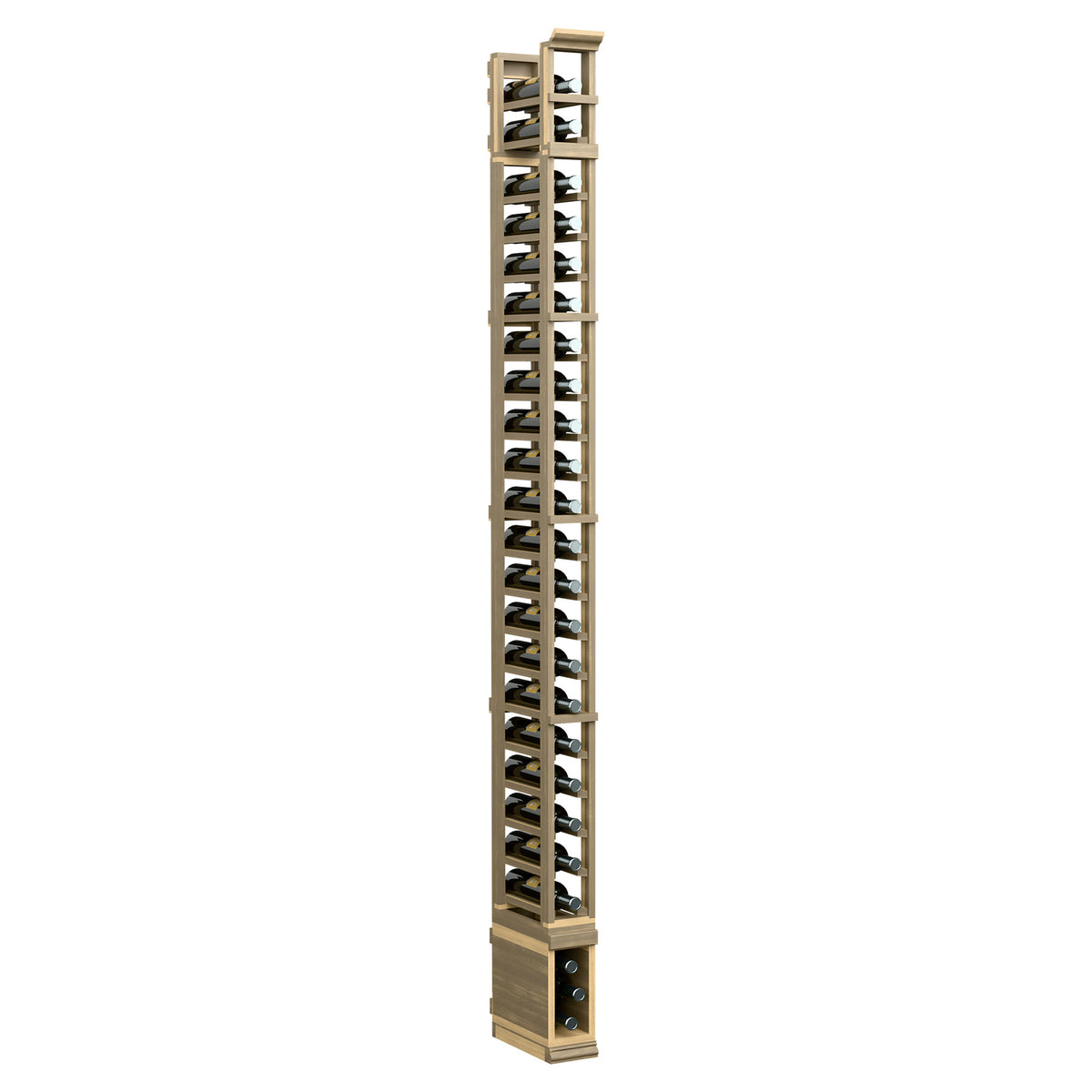 8-ft one-column storage rack with light wood base and metal angled shelves