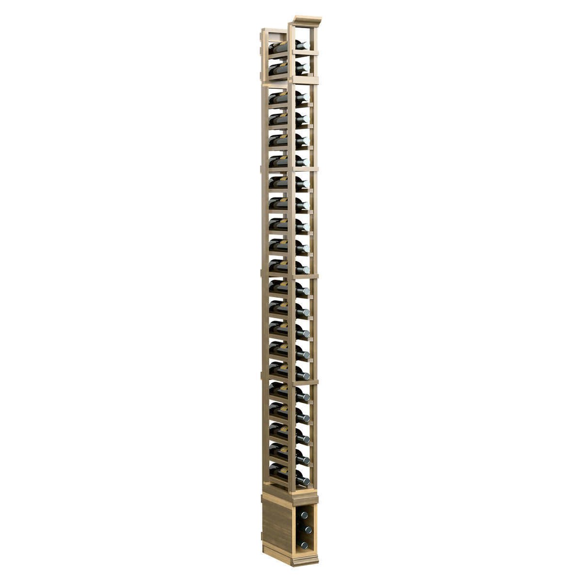 8-ft one-column storage rack with light wood base and tall metal frame with shelves