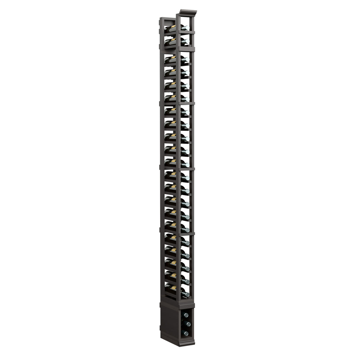 8-ft one-column storage rack with dark wood base and metal angled shelves