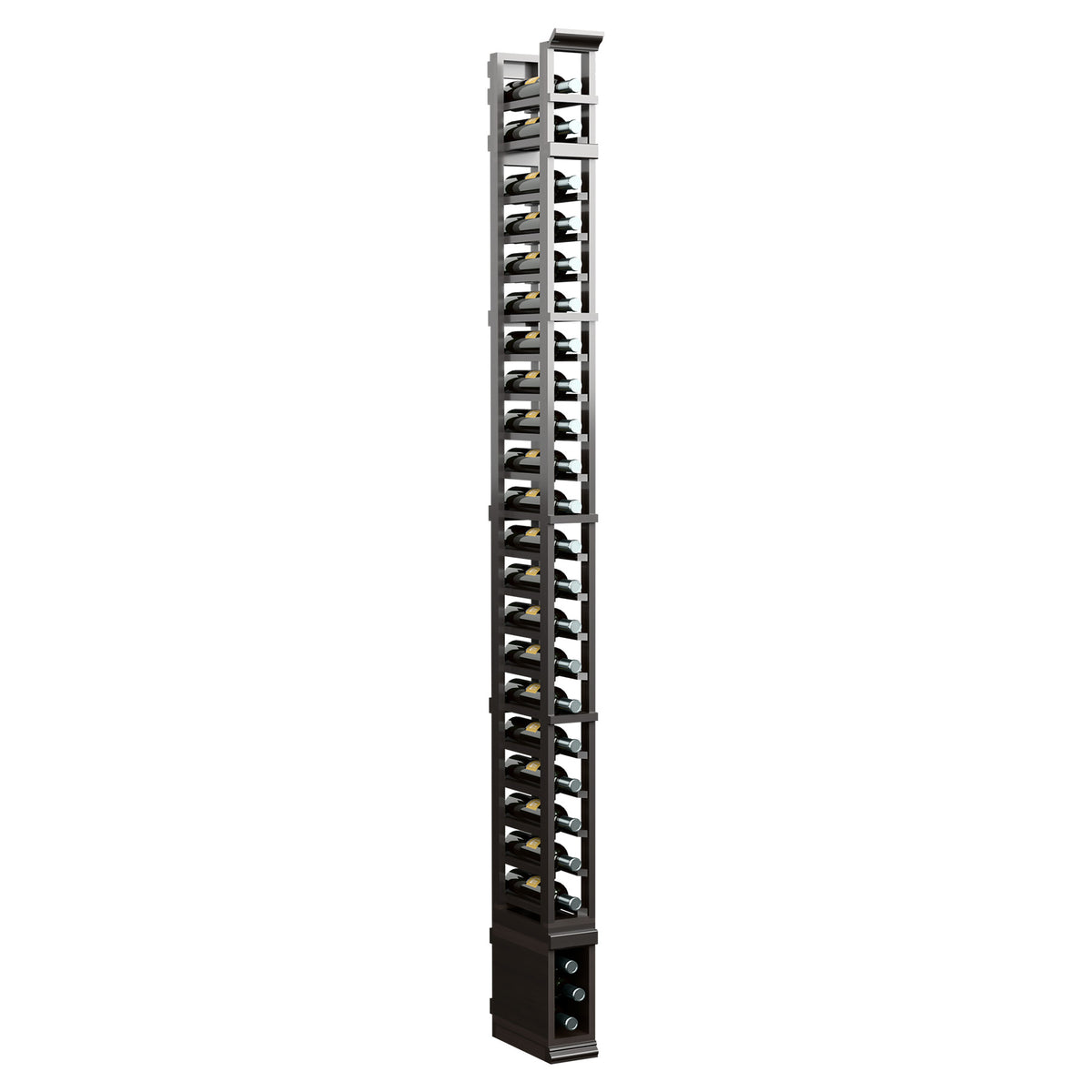 8-ft one-column storage rack with dark wood base, silver frame, and angled shelves