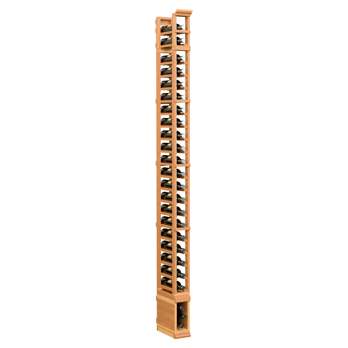 8-ft 1-column wine rack with bottle slots, warm wood finish