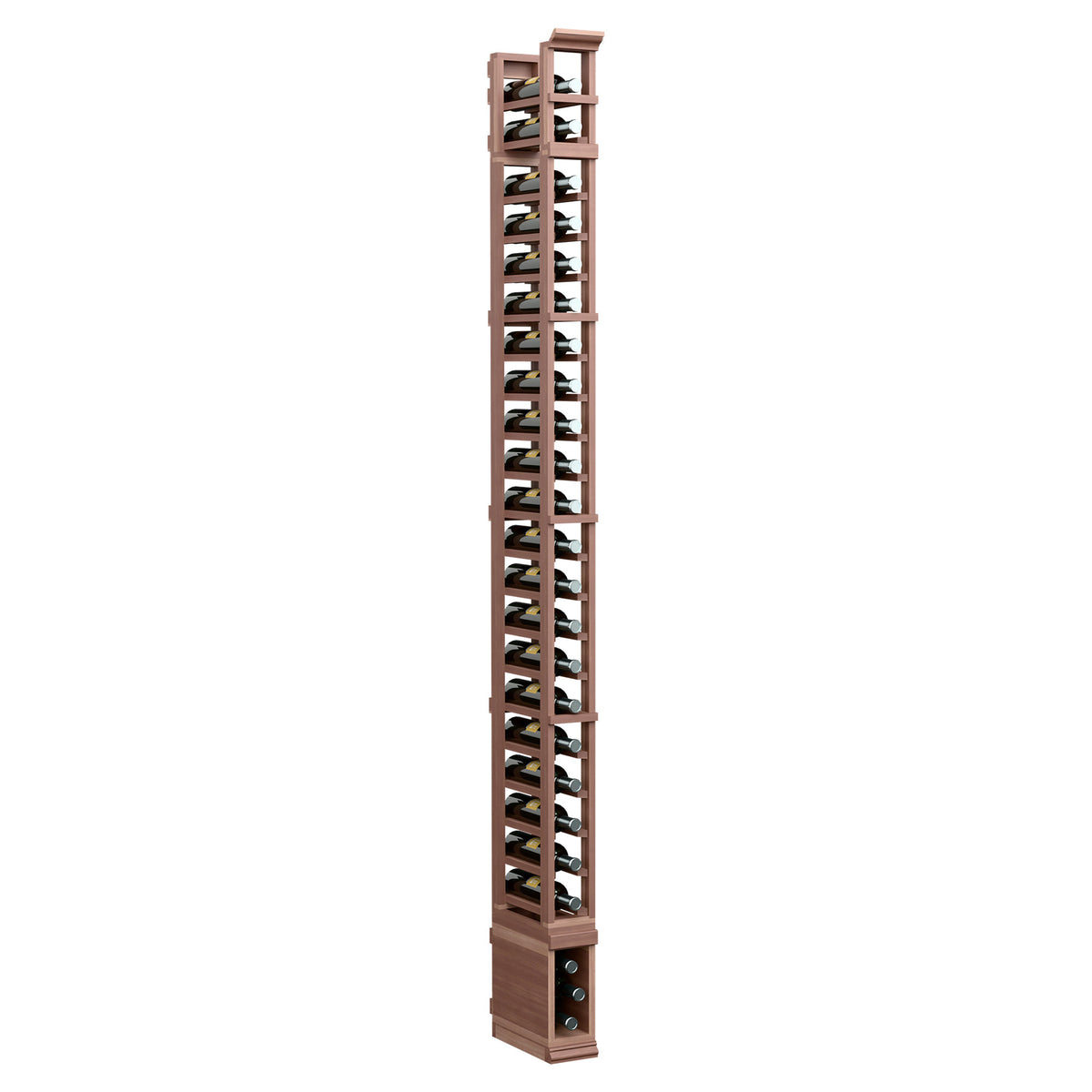 8-ft 1-column wine rack with stacked bottle slots, warm wood finish