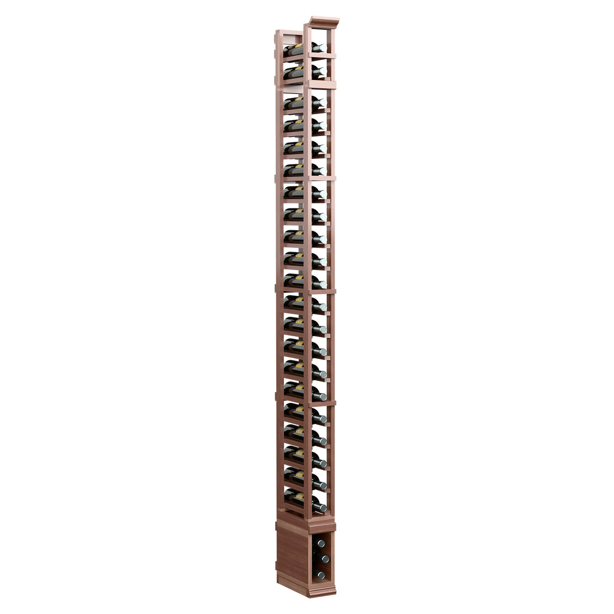 8-ft 1-column wine rack with multiple bottle holders, warm wood finish