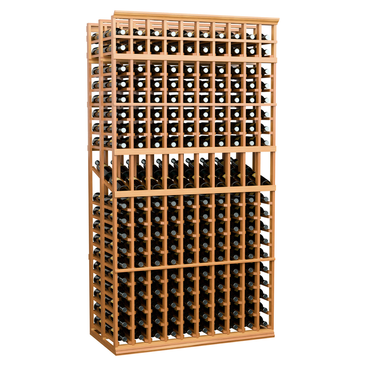 Light wood double-deep wine bottle display rack, 10 columns, circular slots