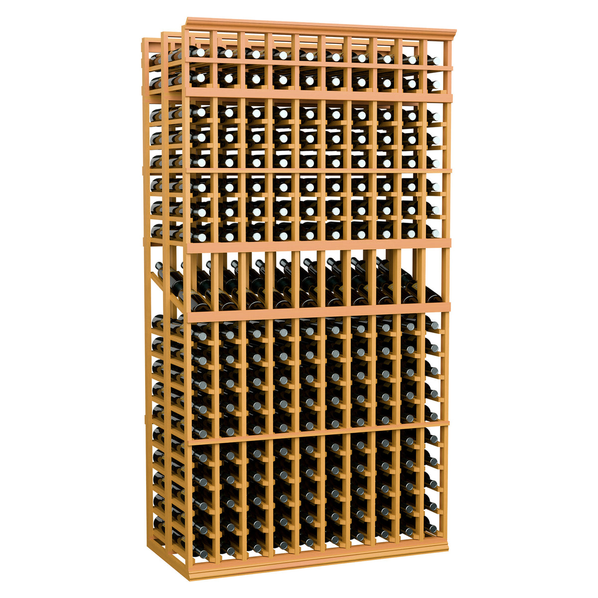 Honey wood double-deep wine bottle rack, 10 columns, circular bottle slots