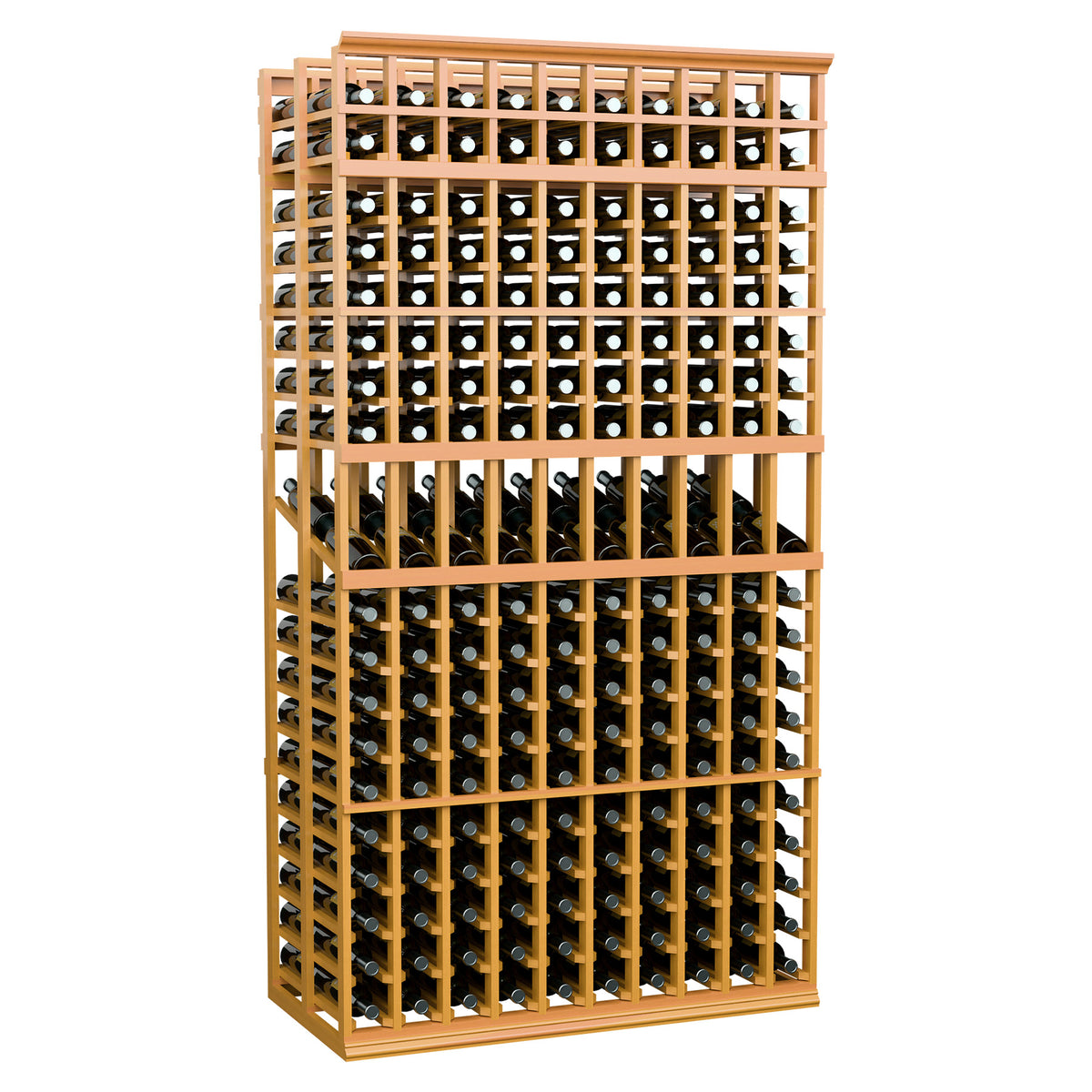 Honey wood double-deep wine bottle display rack, 10 columns, circular slots