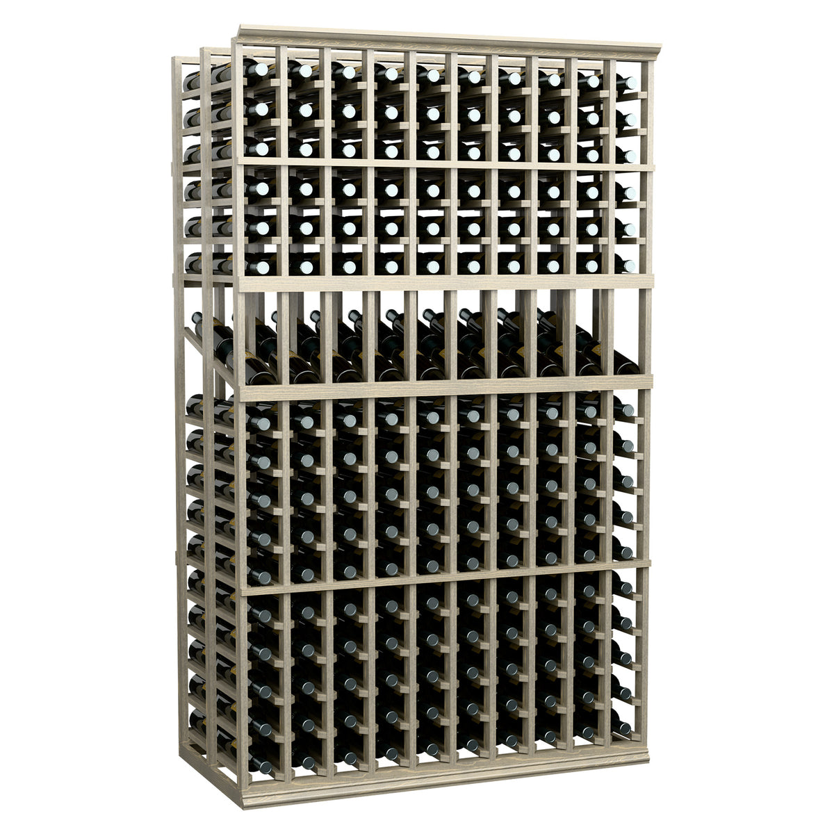 Wine display rack with 10 columns and double-deep bottle holders, dark gray frame