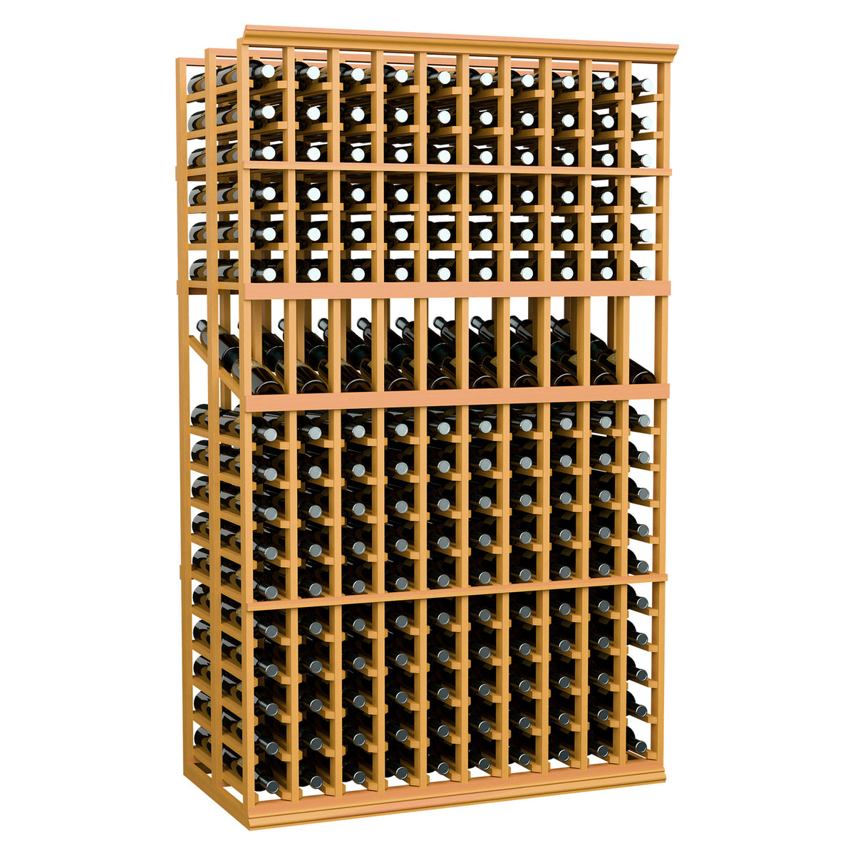 Light wood 10-column double deep wine bottle rack with two bottle rows per column