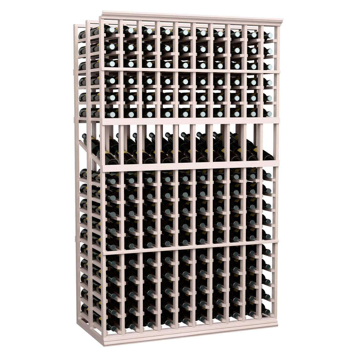Grey wood 10-column double deep wine bottle rack with two bottle rows per column