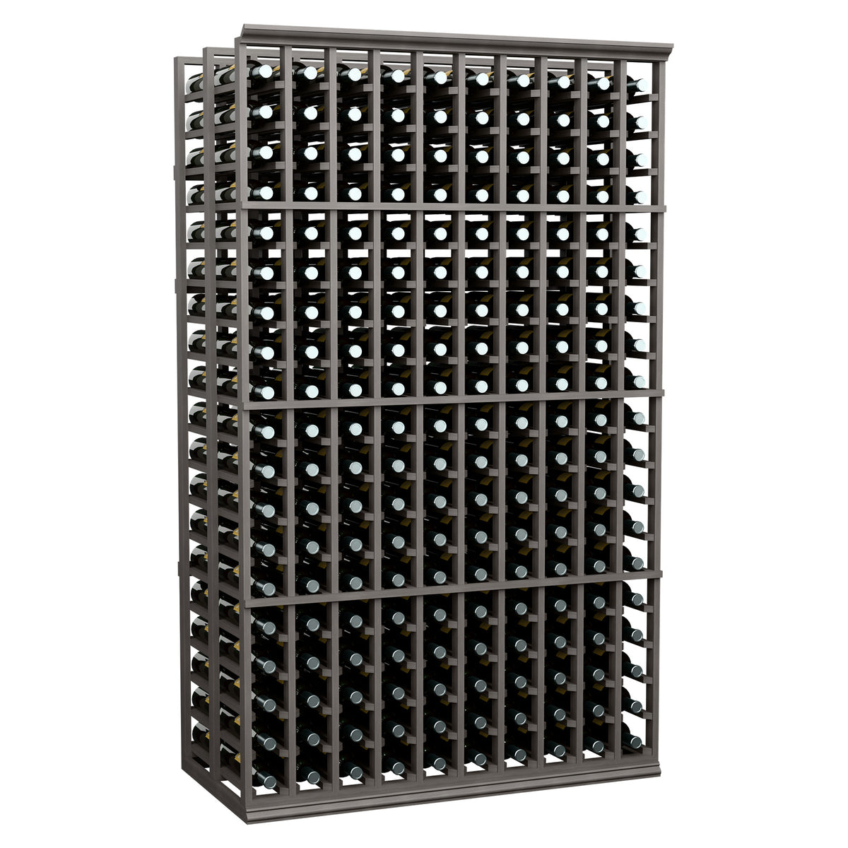 Double-deep wine bottle rack, black frame with multiple bottle rows