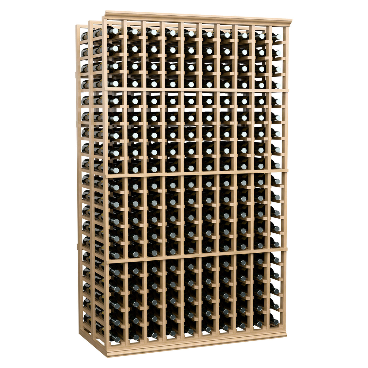 Light wood double-deep wine rack with 10 rows of bottle slots
