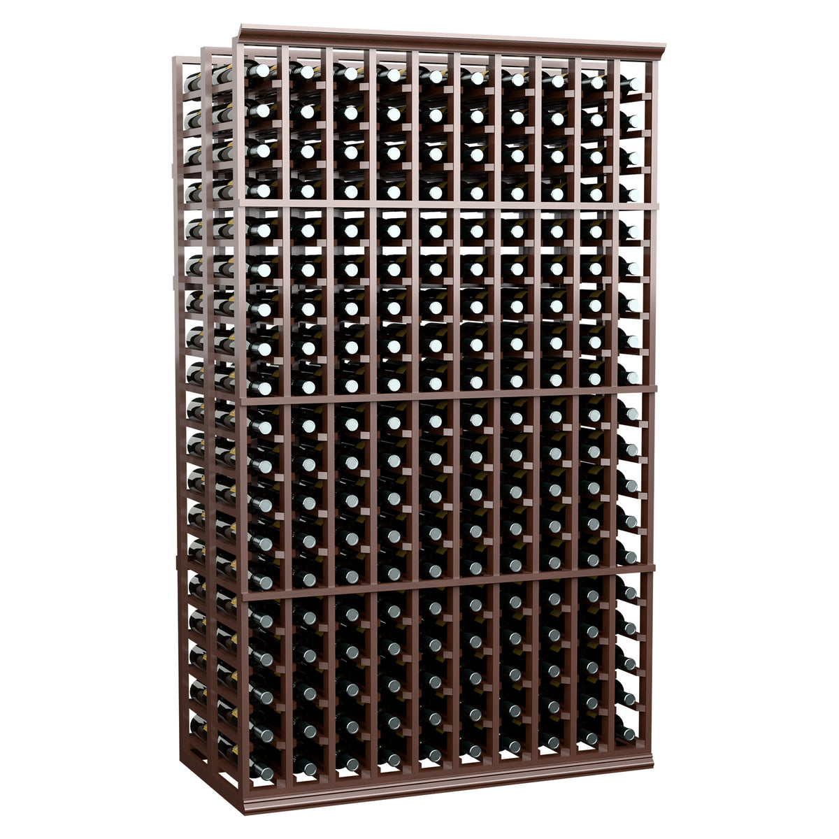 Wine storage rack, dark brown 10-column double-deep frame with front bottle rows