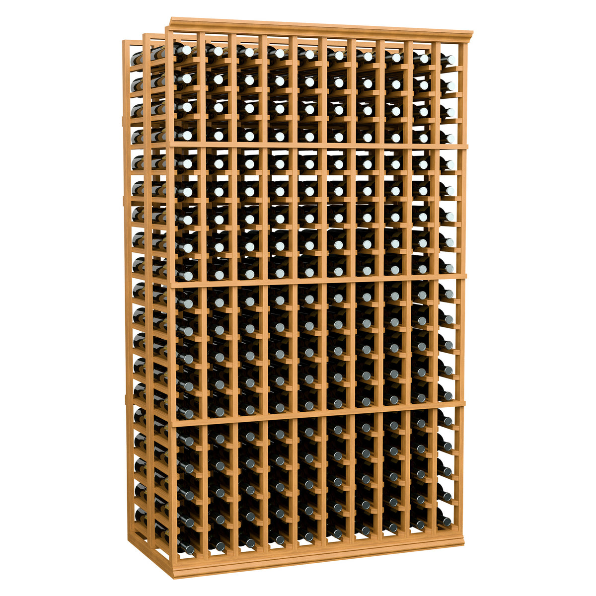 Wine storage rack, light wood 10-column double-deep frame with front bottle rows