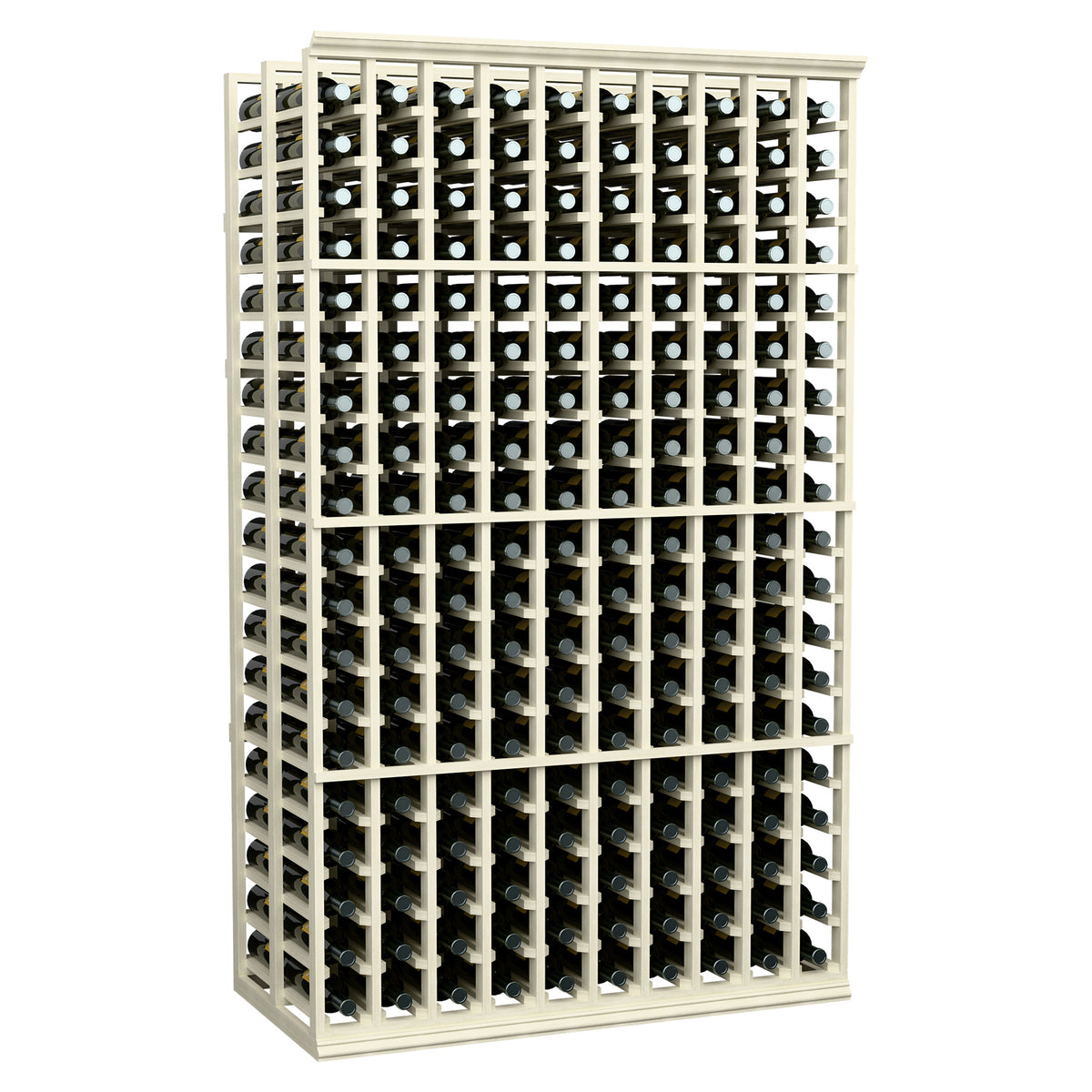 Wine storage rack, white-finished 10-column double-deep frame with front bottle rows