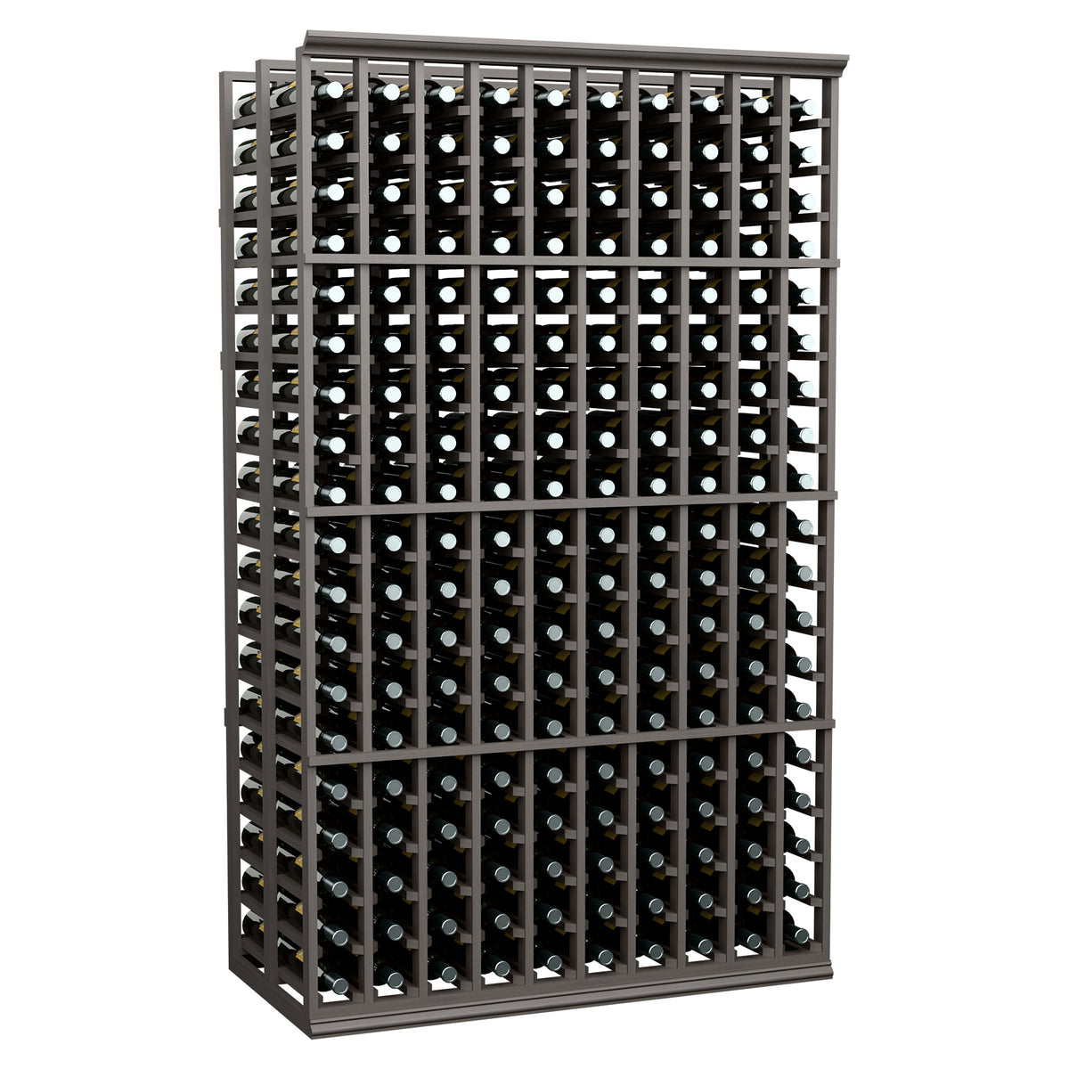 10-column double-deep wine bottle rack, black frame, 6-ft front view