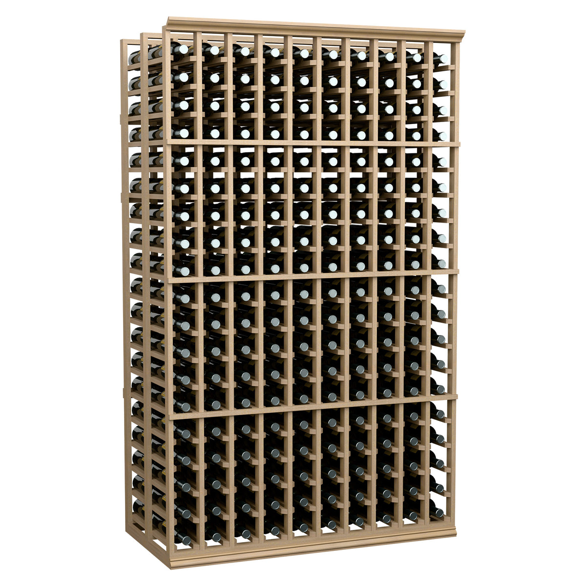 10-column double-deep wine bottle rack, light beige frame, 6-ft front view